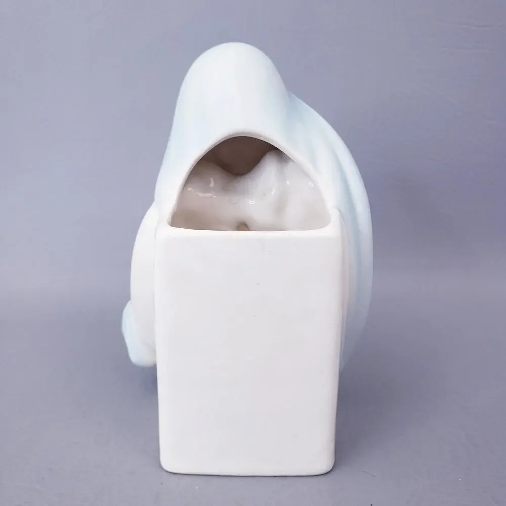 Vintage Virgin Mary Praying Madonna Ceramic Planter Vase Blue Veil Gold Accents
